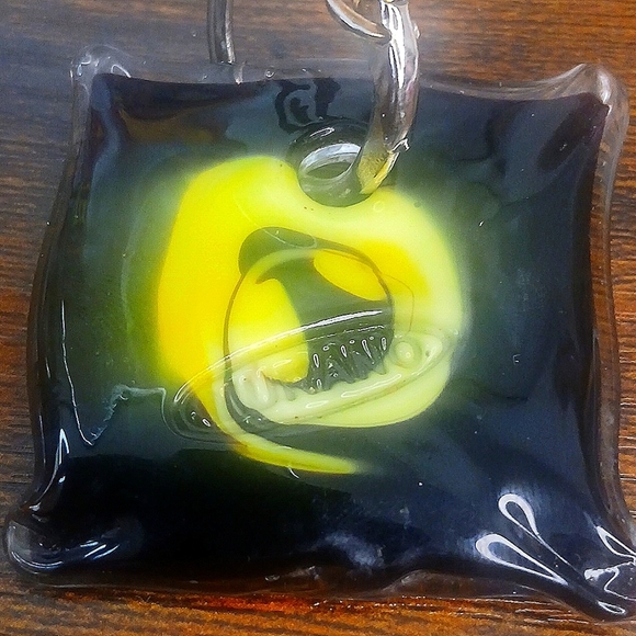 Italiano Murano Stamped Gold and Blue Swirl BlowGlass Pendant Reversable Design - Picture 3 of 4